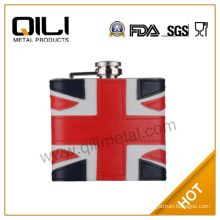 Embossing on leather hip flask vacuum flask Milan flag Flask